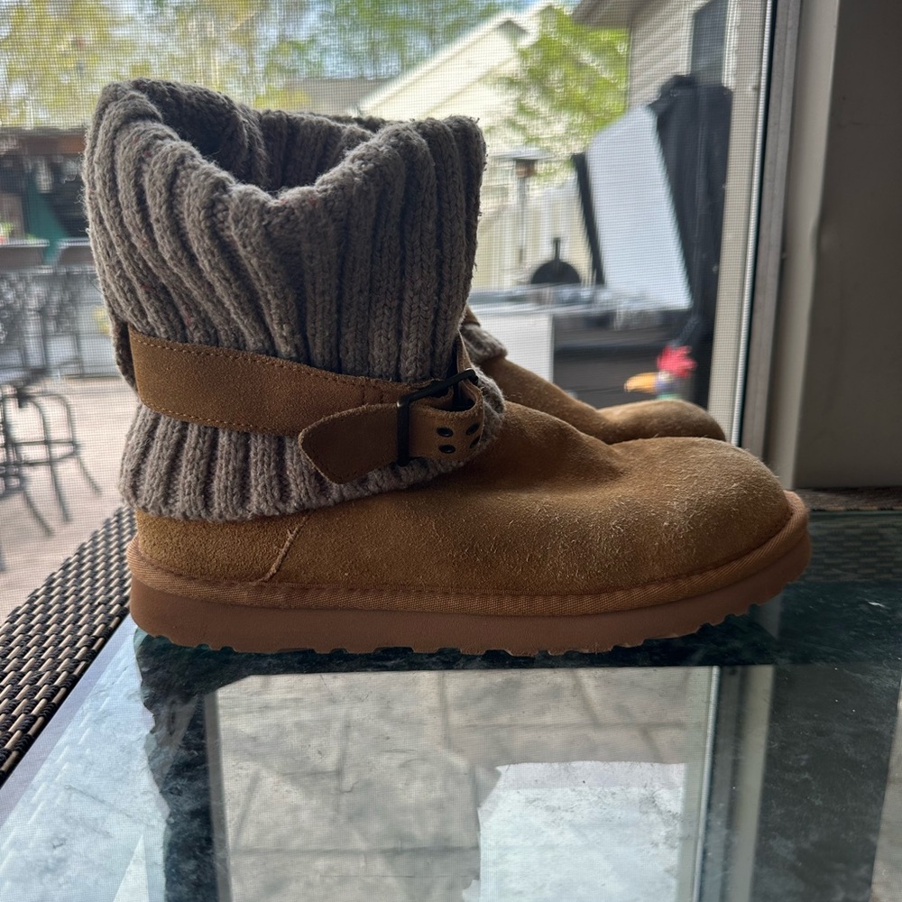 Cozy Tan Suede Ugg Boots with Knit Cuff
